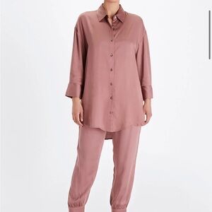 Neu Nomads Satin Tencel Rose Pink Button Down Oversized Boyfriend Blouse M